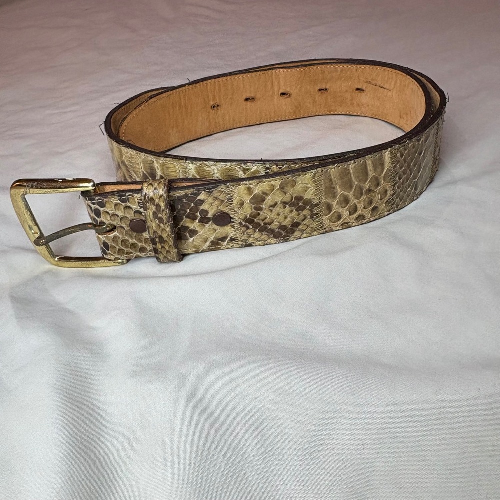 DunDee Vintage Python Snakeskin Leather Belt Size 34 Tan Brown Patchwork 6022